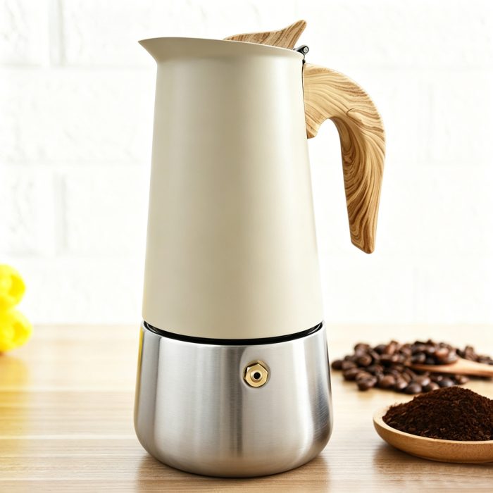 9 Cup Stainless Steel Moka Pot, Stovetop Espresso Maker Mocha Coffee Kettle with Wood Grain Handle