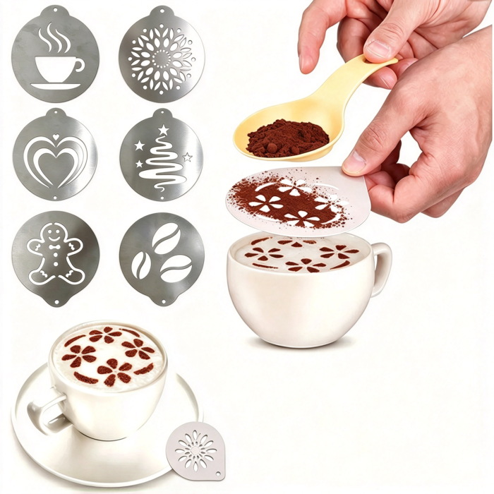 Customized Coffee Templates Cappuccino Foam Latte Art Stencil Stainless Steel Decorating Coffee Stencils